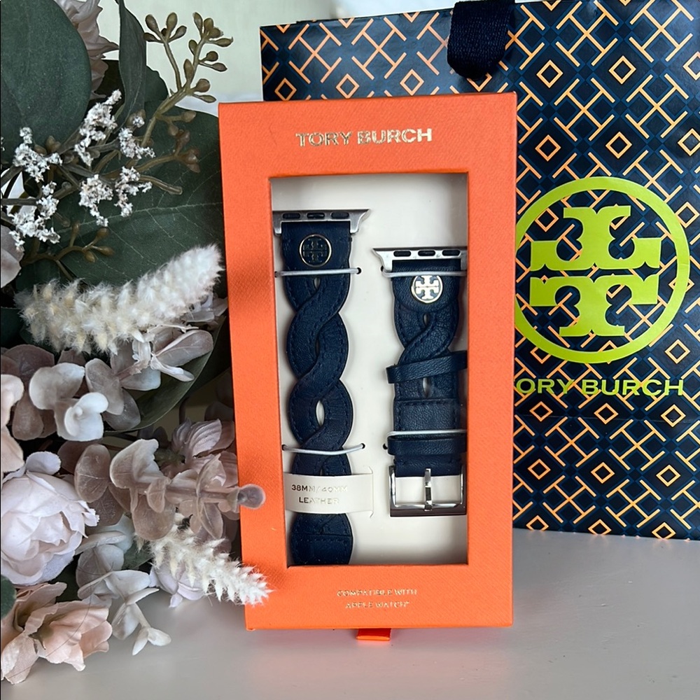 Tory Burch Braided Leather Band for Apple Watch 38mm ⌚️ Navy